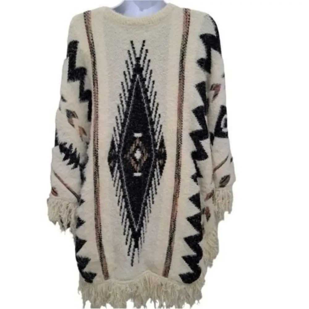 NEW Francescas Fringe Poncho Sweater Ivory Western
